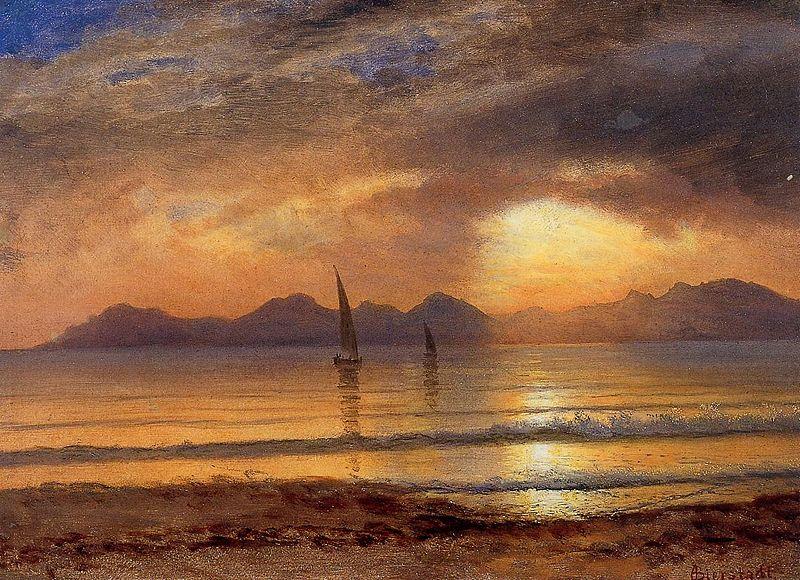 Albert Bierstadt Sunset over a Mountain Lake Germany oil painting art